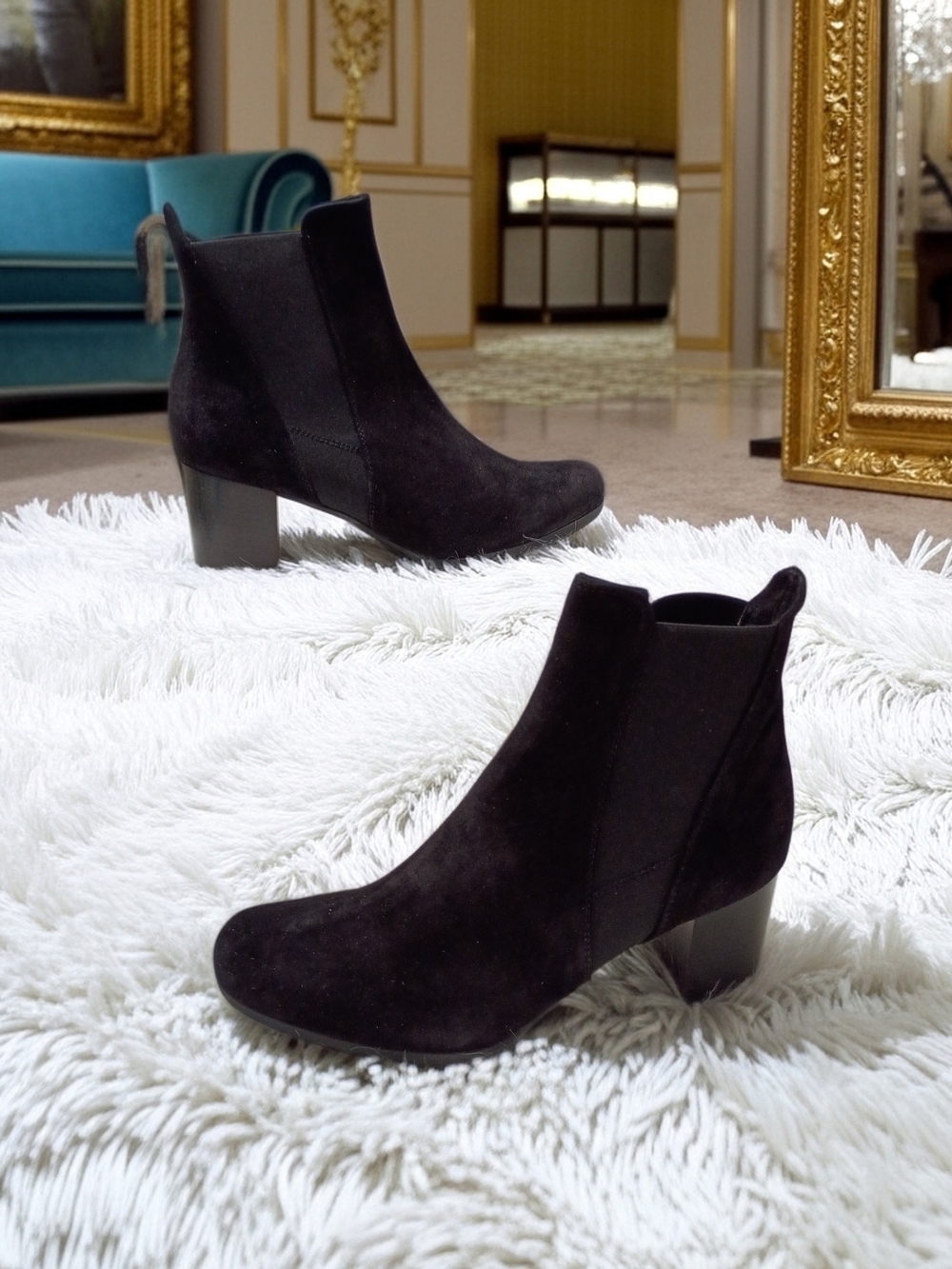 New Mauro Teci Italian Made Black Suede Ankle Boots with Low Block Heel 37.5